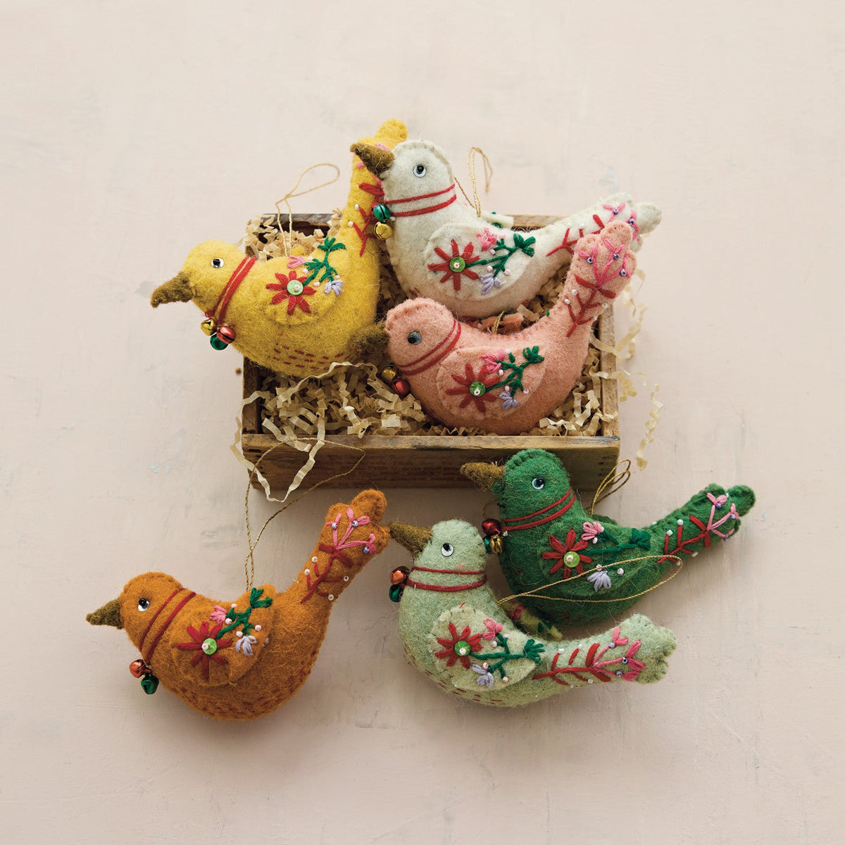 Bells &amp; Beads Wool Bird Ornament - Box Turtle