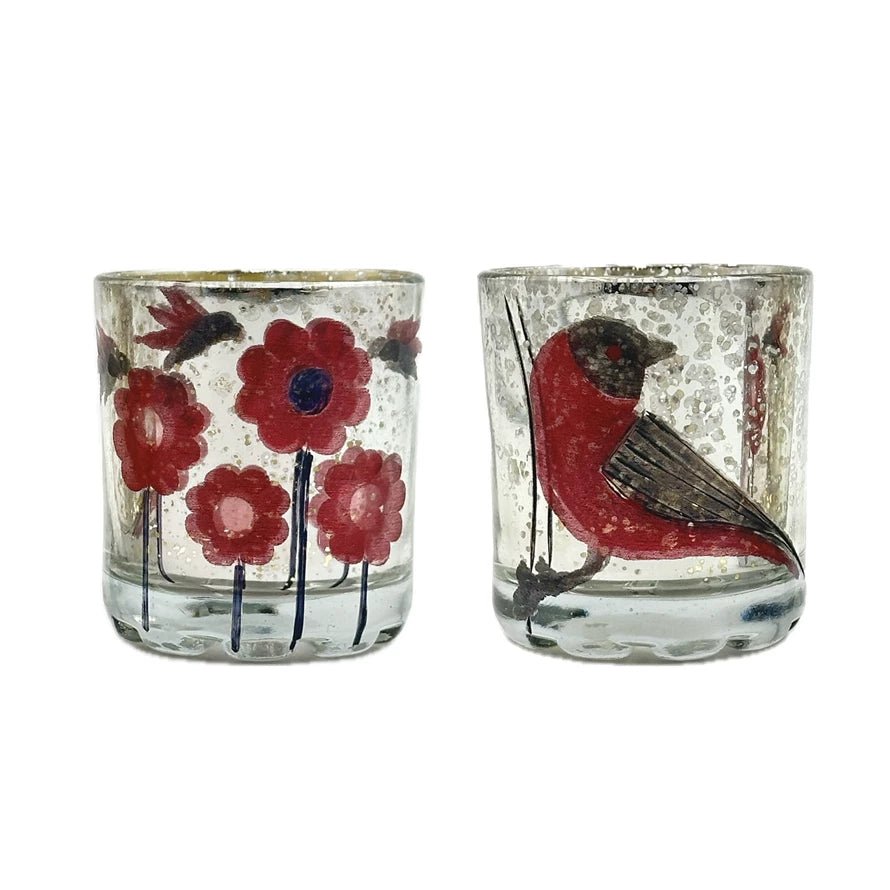 Birds & Flowers Glass Tealight/Votive Holder - Box Turtle