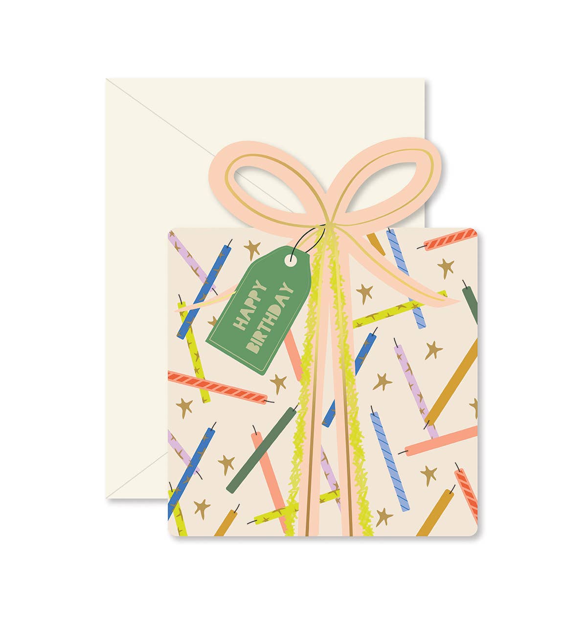 Birthday Gift Star Candles die - cut folded Greeting Card - Box Turtle