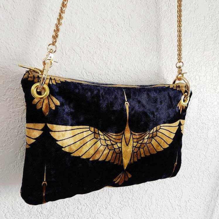 Black and Gold Heron Chain Strap Crossbody Bag - Box Turtle