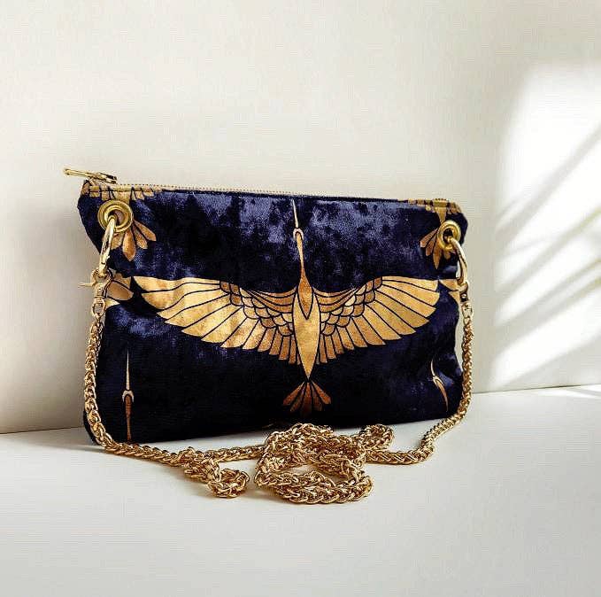 Black and Gold Heron Chain Strap Crossbody Bag - Box Turtle