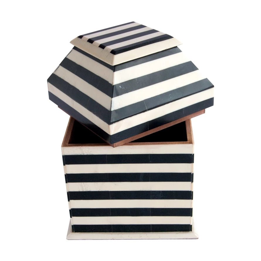 Black and White Striped Decorative Box - Box Turtle