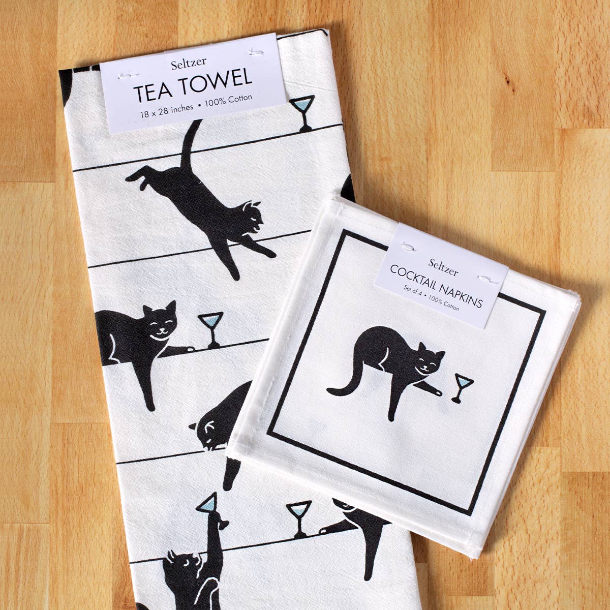 Black Cat Martini Cocktail Napkin Set - Box Turtle