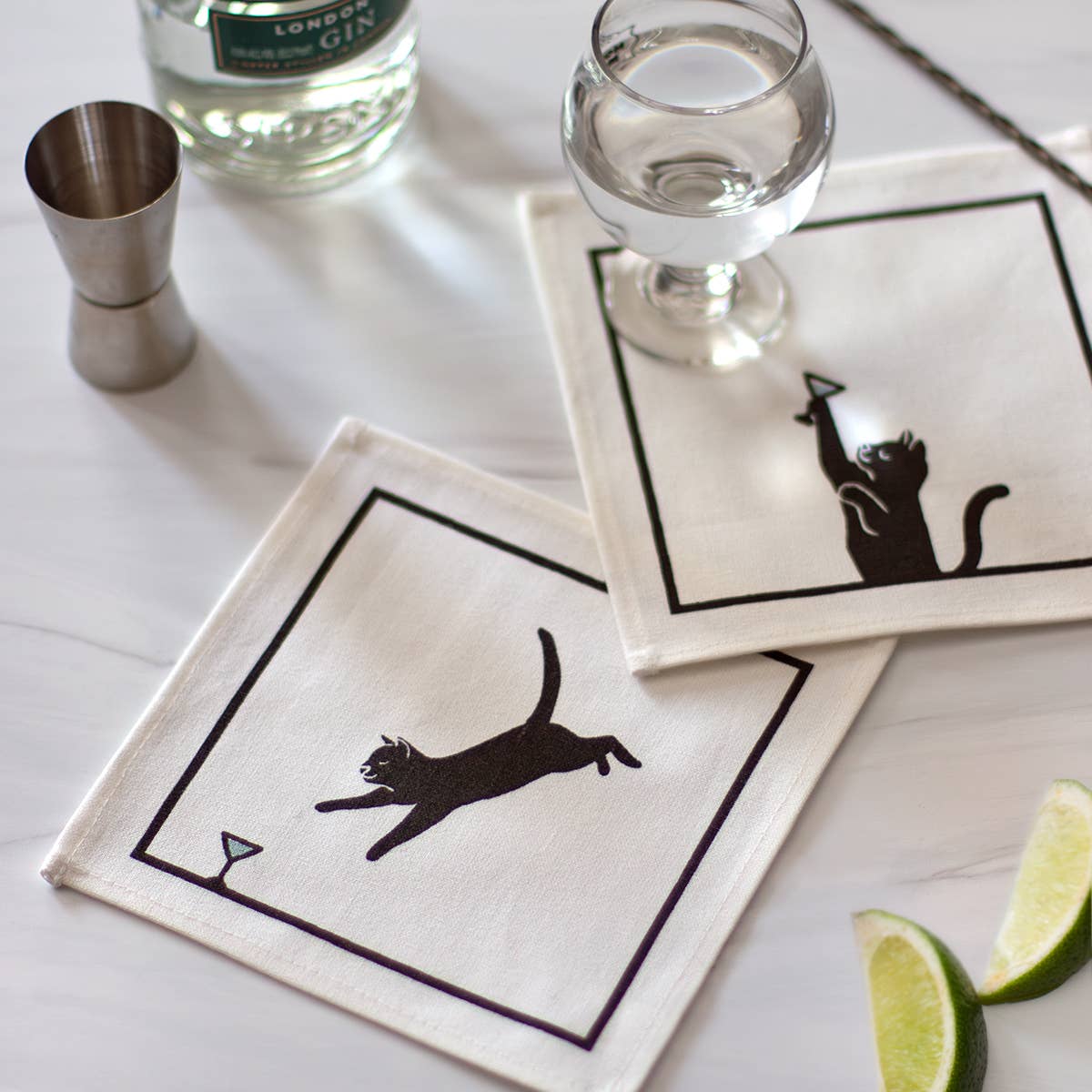 Black Cat Martini Cocktail Napkin Set - Box Turtle