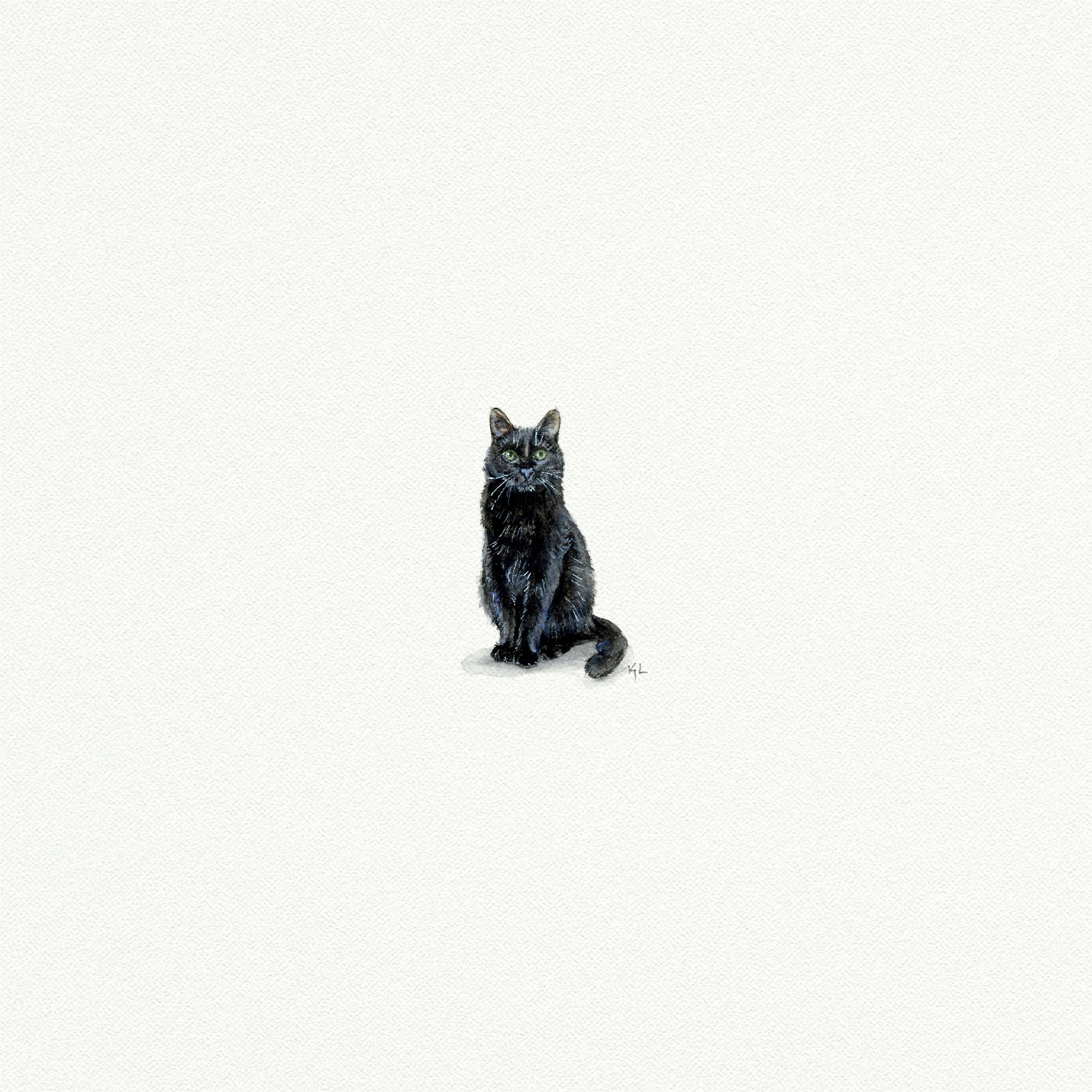 Black Cat Miniature Watercolor Print - Box Turtle