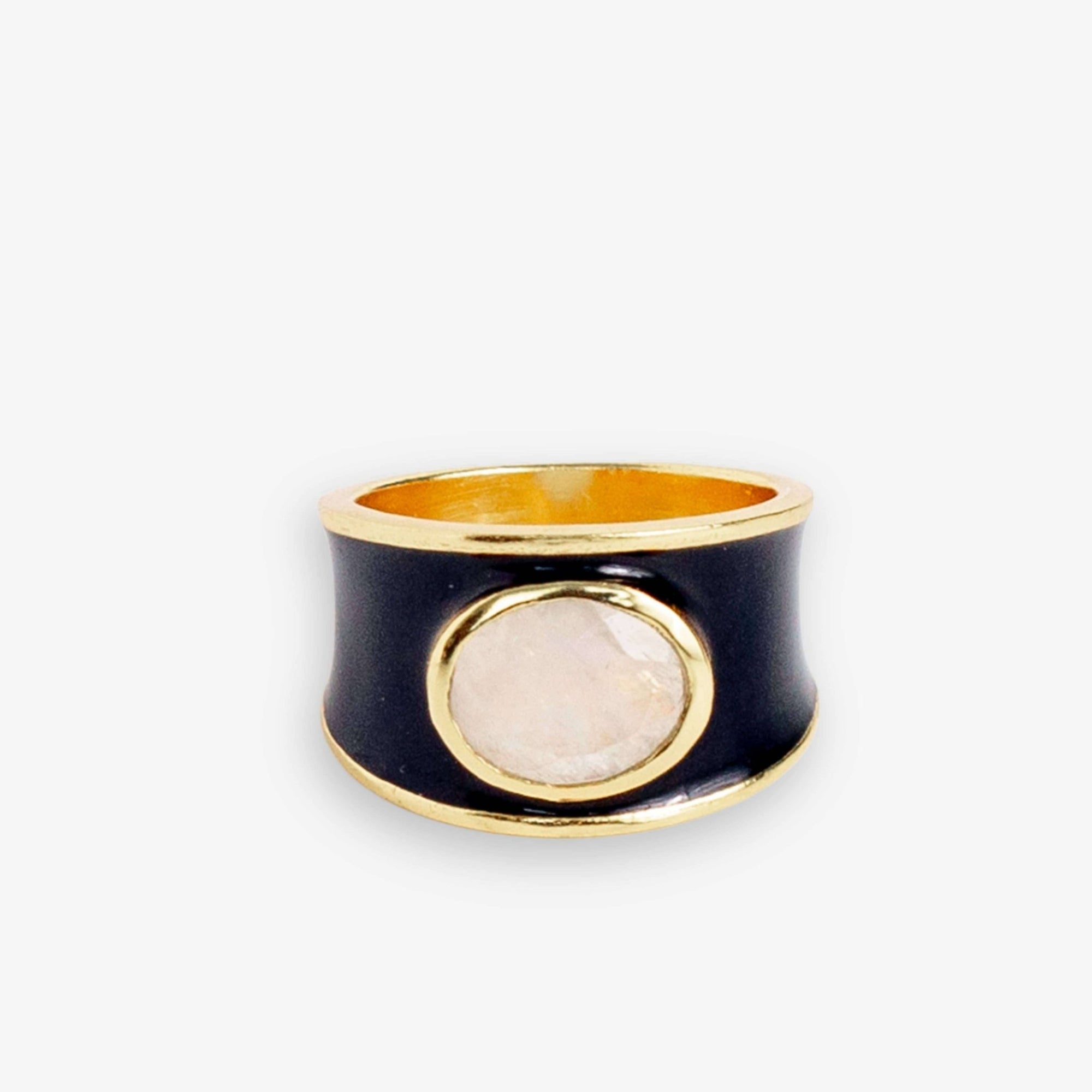 Black & Clear Hazel Oval Stone Ring - Box Turtle