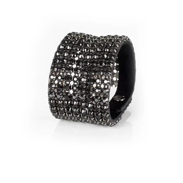 Black Crystal Wide Cuff Bracelet - Box Turtle