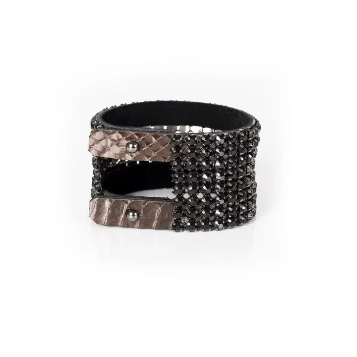 Black Crystal Wide Cuff Bracelet - Box Turtle