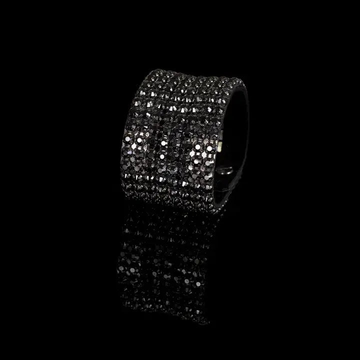 Black Crystal Wide Cuff Bracelet - Box Turtle