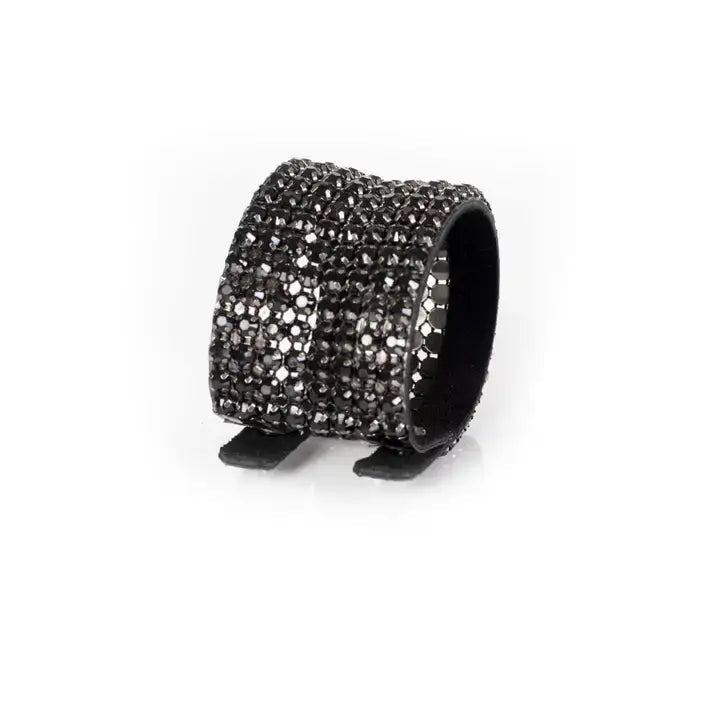 Black Crystal Wide Cuff Bracelet - Box Turtle