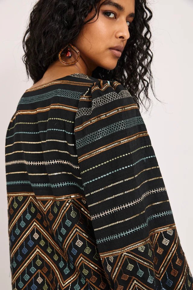 Black Embroidered Patterned Blouse - Box Turtle