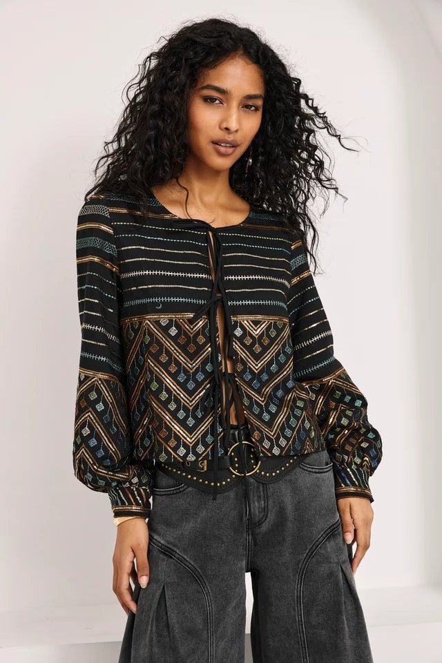 Black Embroidered Patterned Blouse - Box Turtle