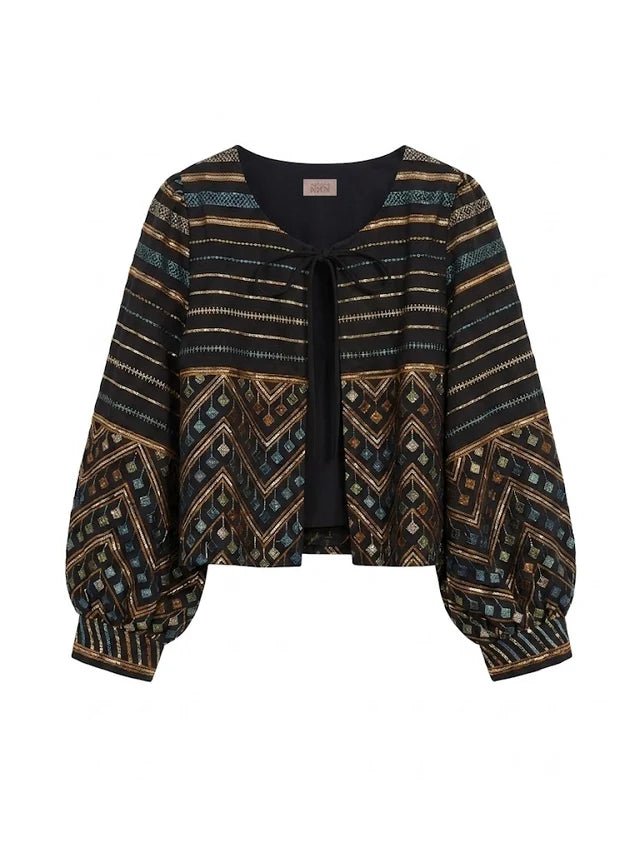 Black Embroidered Patterned Blouse - Box Turtle