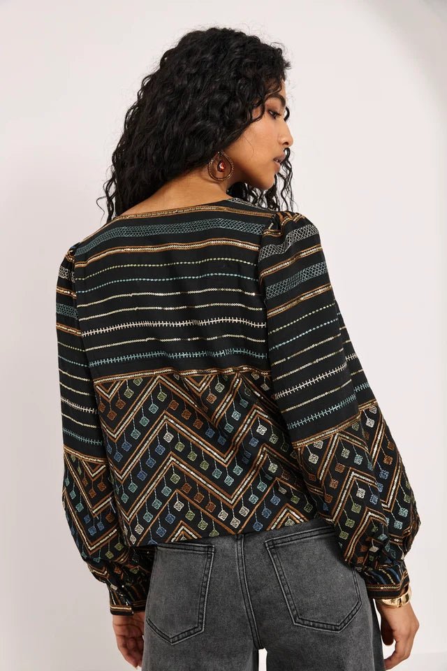 Black Embroidered Patterned Blouse - Box Turtle