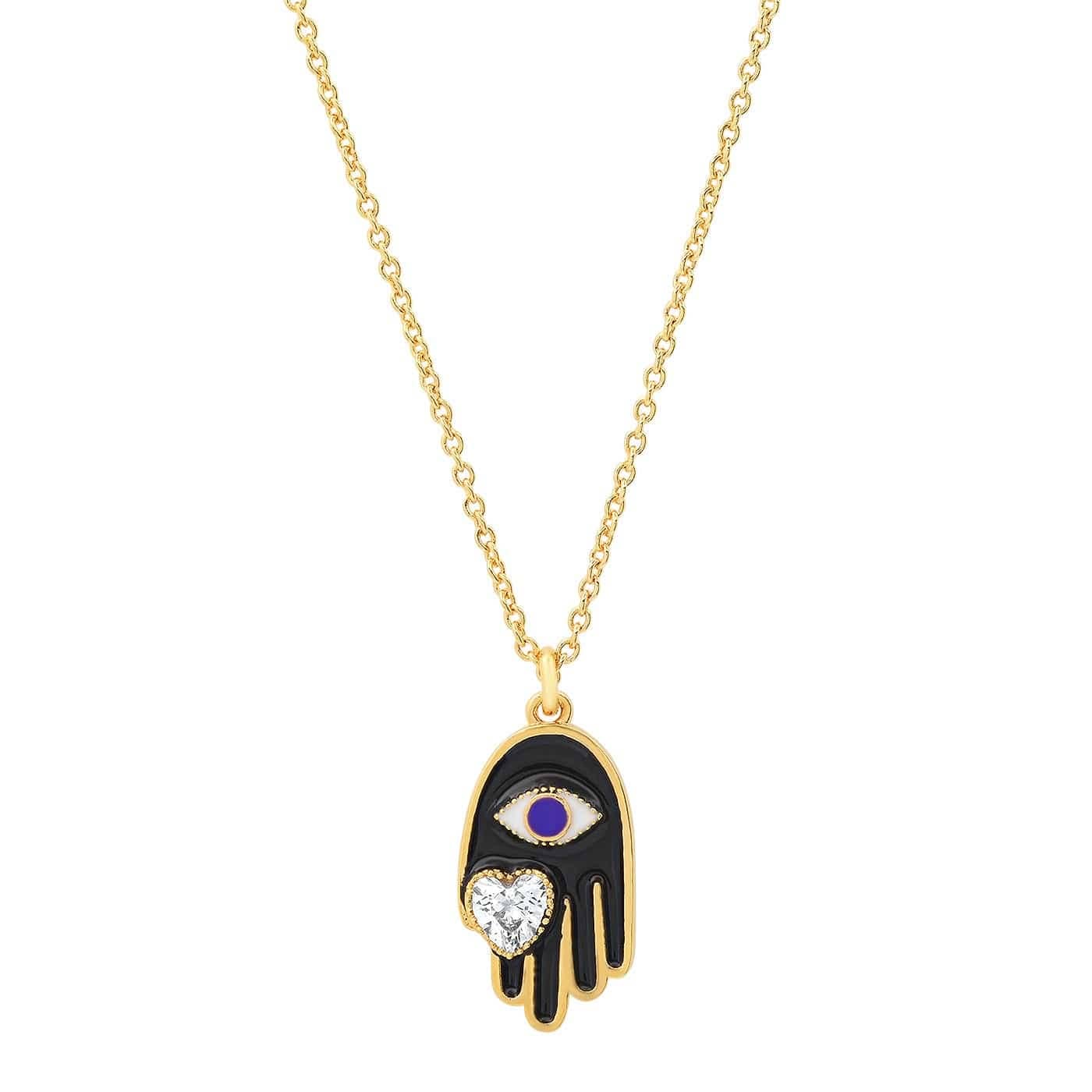 Black Enamel Hamsa Necklace - Box Turtle