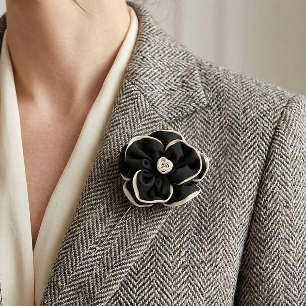 Black Fabric Floral Pin Brooch - Box Turtle