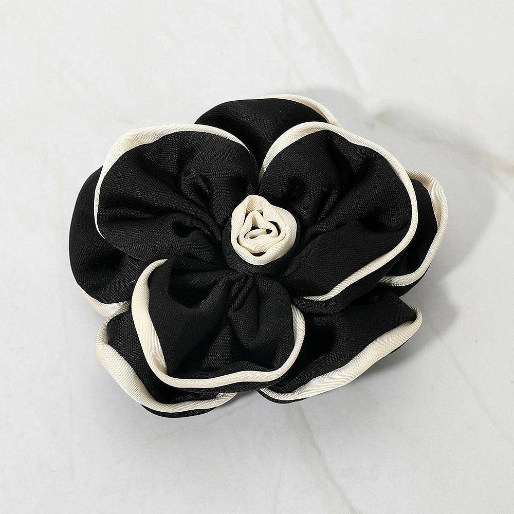 Black Fabric Floral Pin Brooch - Box Turtle