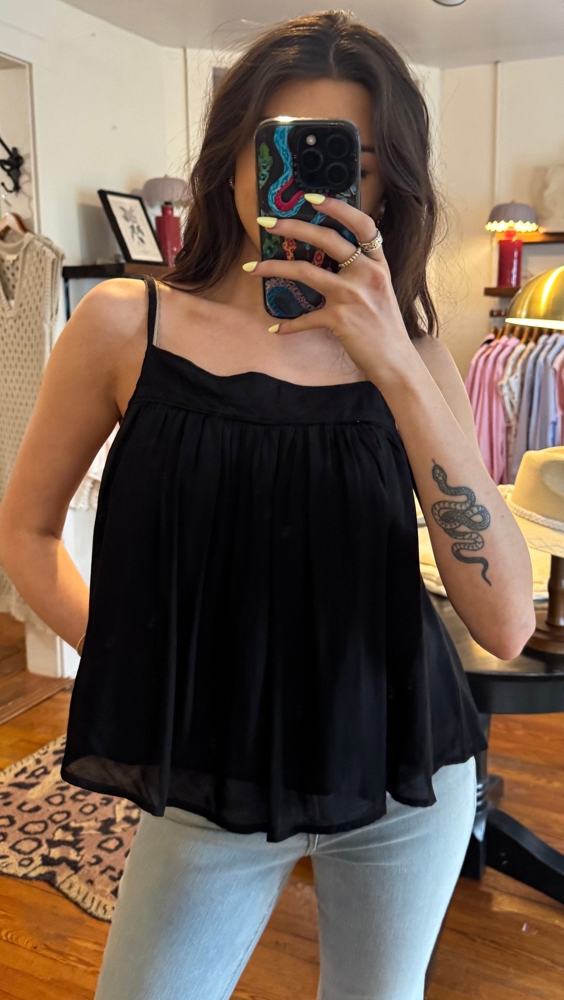 Black Flowy Spaghetti Strap Top - Box Turtle