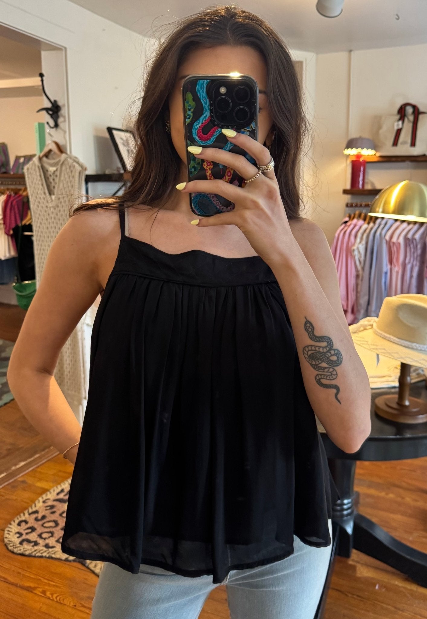 Black Flowy Spaghetti Strap Top - Box Turtle