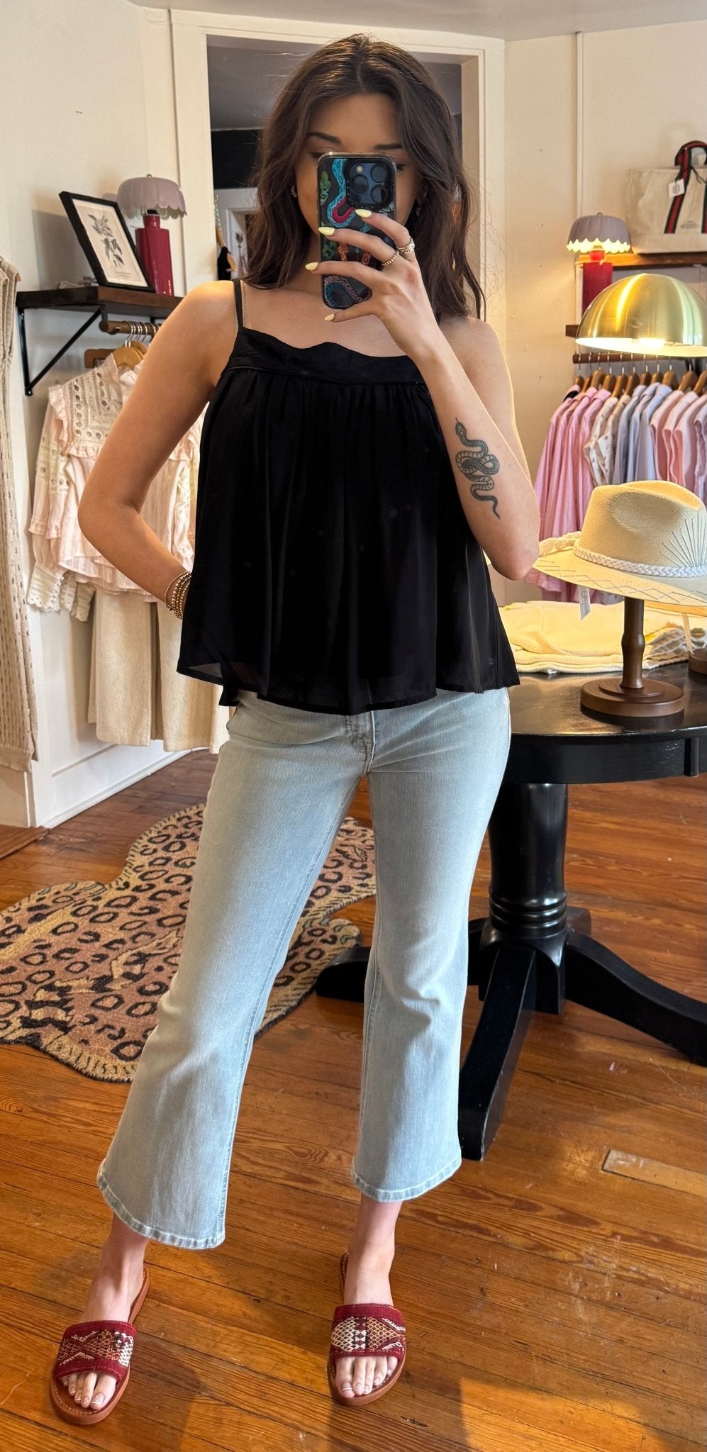 Black Flowy Spaghetti Strap Top - Box Turtle