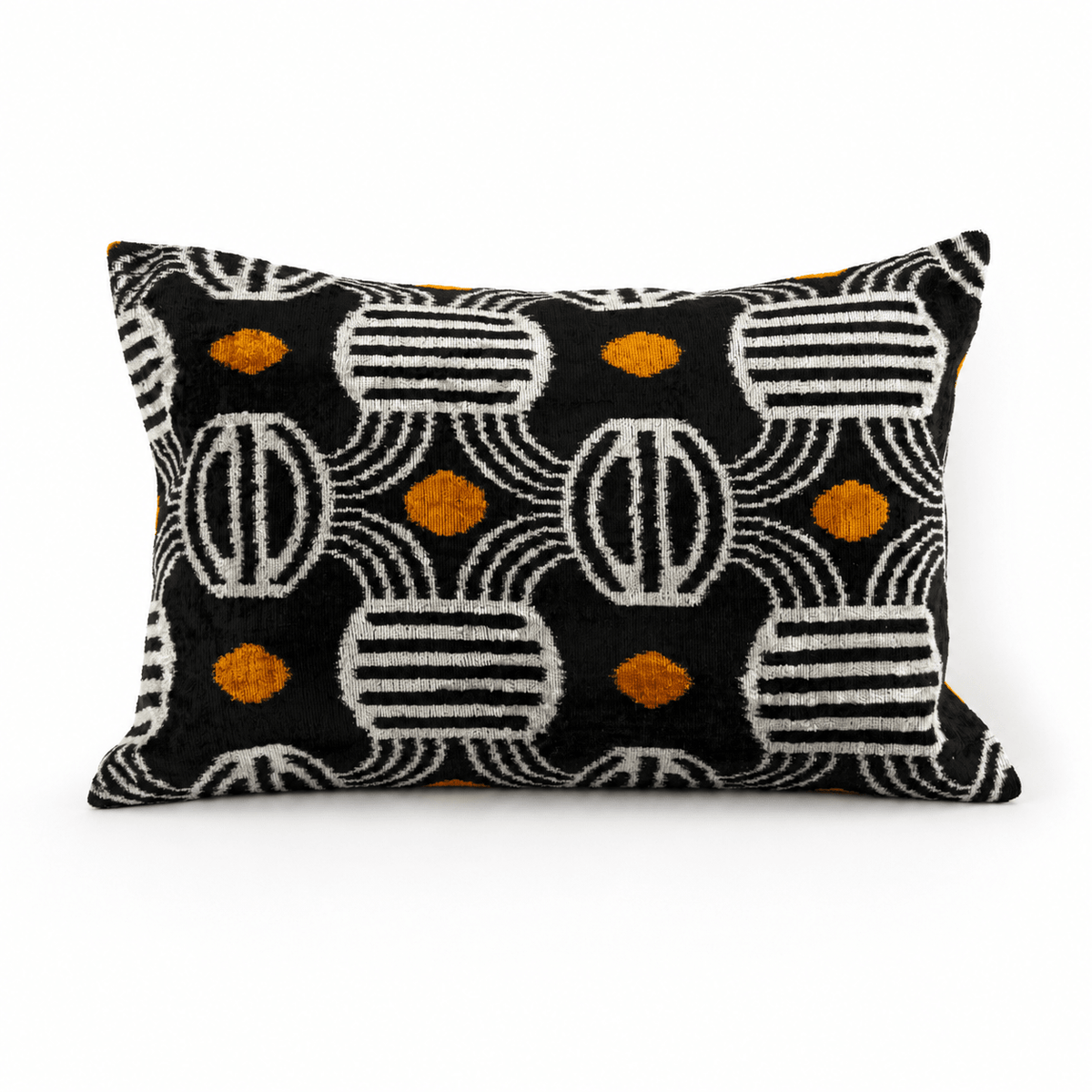 Black Geometric Ikat Velvet Lumbar Pillow - Box Turtle