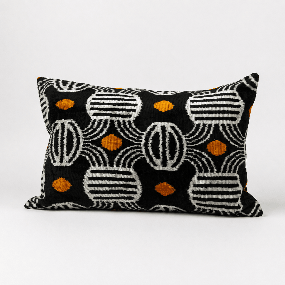 Black Geometric Ikat Velvet Lumbar Pillow - Box Turtle