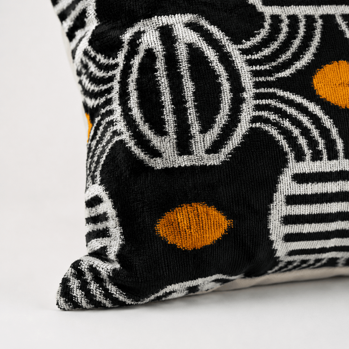 Black Geometric Ikat Velvet Lumbar Pillow - Box Turtle