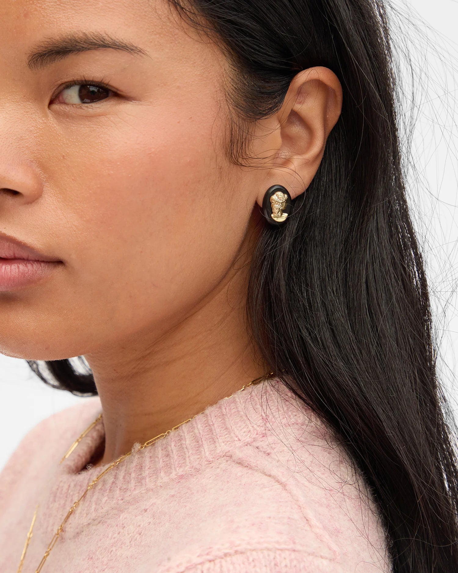 Black & Gold Cameo Studs - Box Turtle