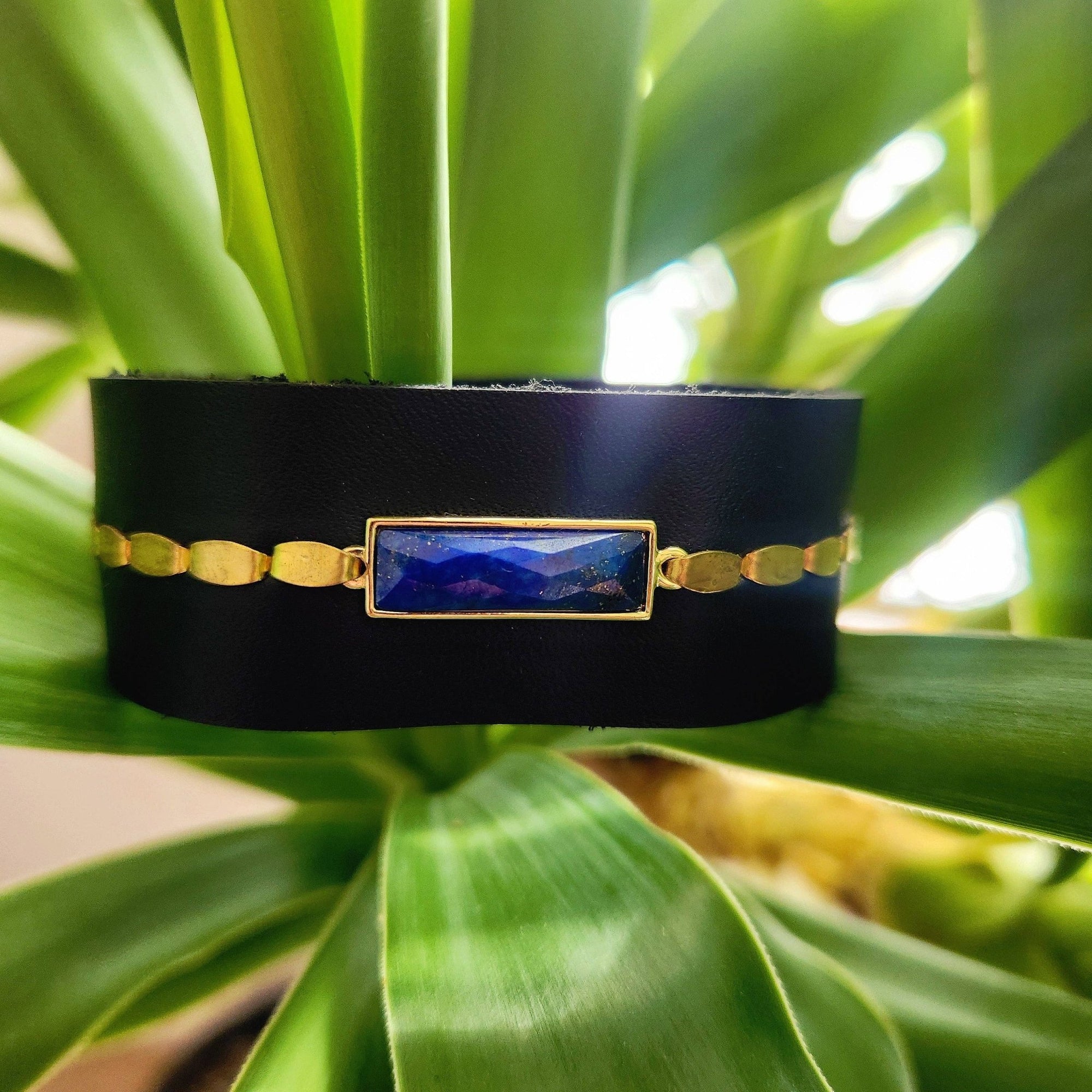 Black Lapis Leather Cuff Bracelet - Box Turtle