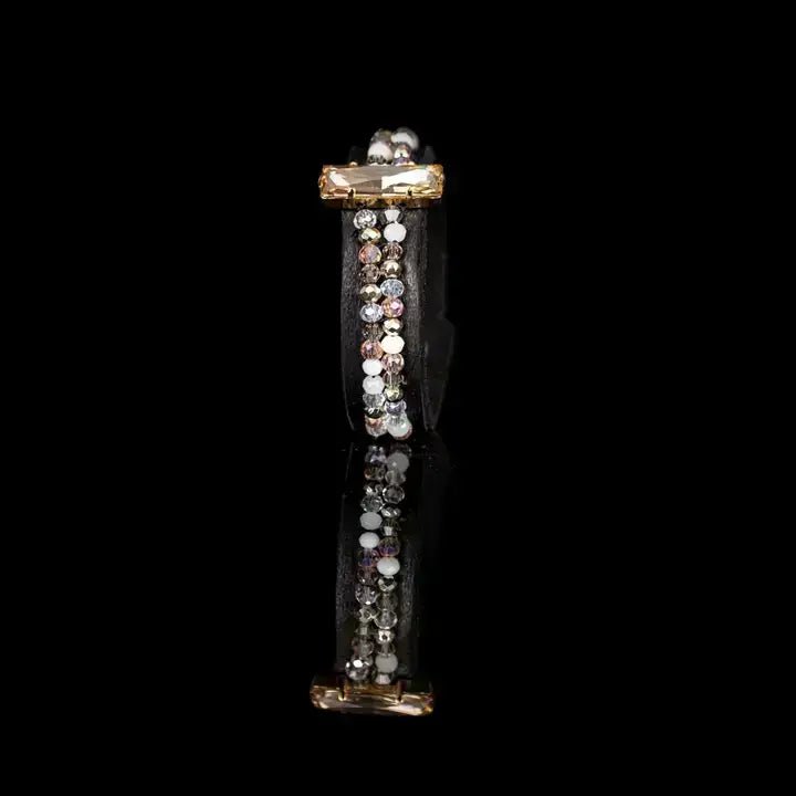 Black Leather Cuff with Champagne Crystal Bar - Box Turtle