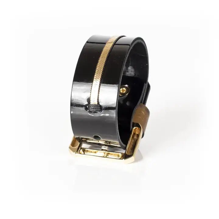 Black Patent Leather Cuff Bracelet - Box Turtle