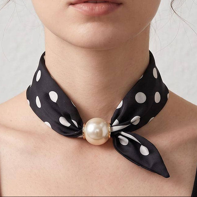 Black Polka Dot Magnetic Fabric Scarf Necklace - Box Turtle