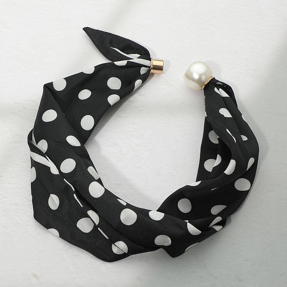 Black Polka Dot Magnetic Fabric Scarf Necklace - Box Turtle