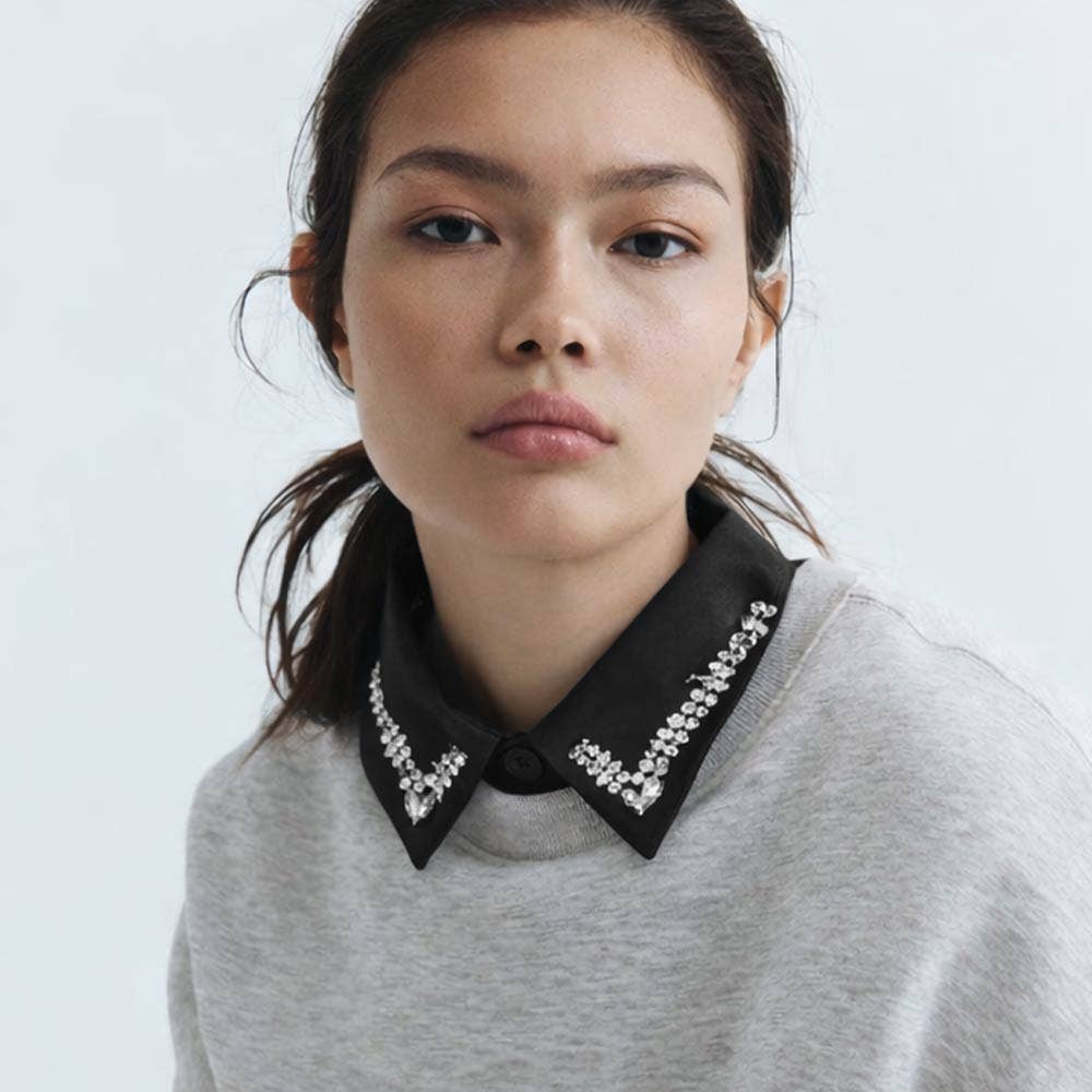 Black Rhinestone Collar Detachable Shirt Insert - Box Turtle