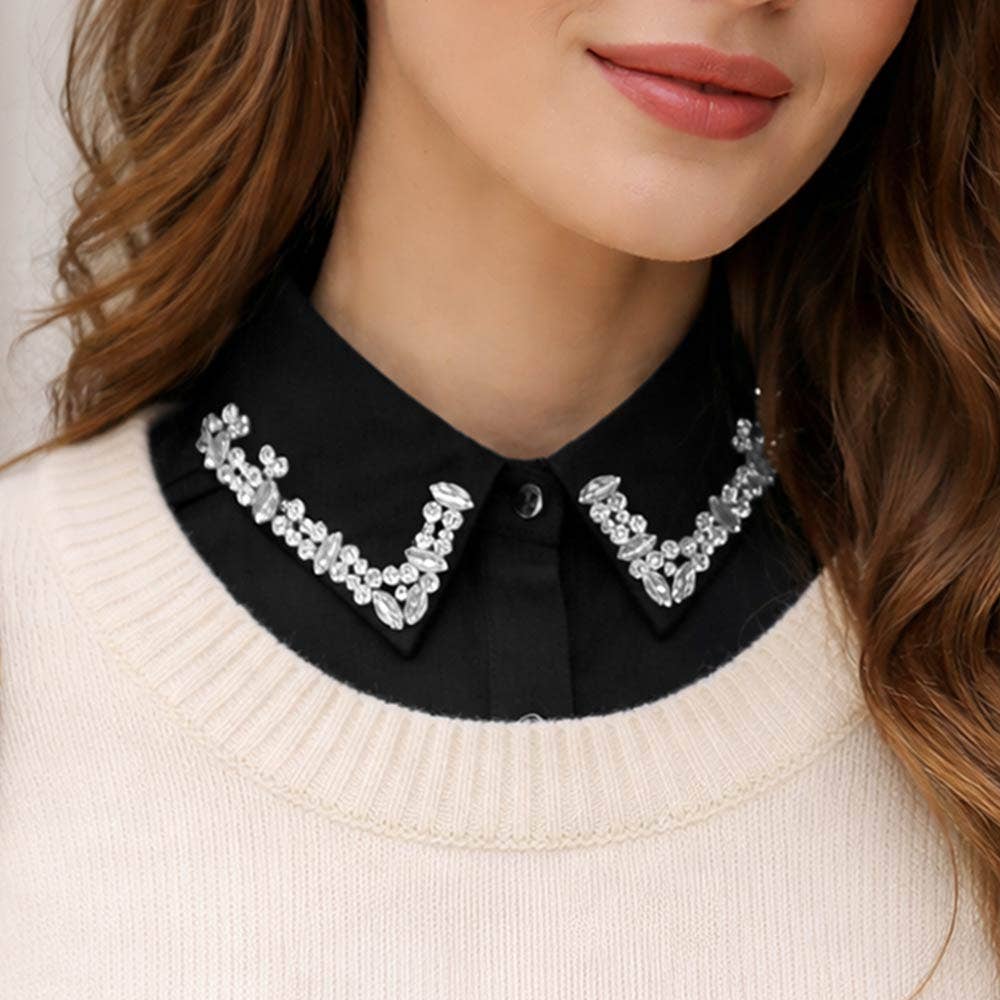 Black Rhinestone Collar Detachable Shirt Insert - Box Turtle