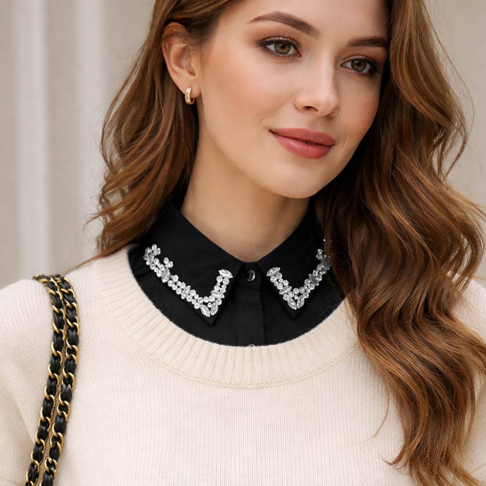 Black Rhinestone Collar Detachable Shirt Insert - Box Turtle