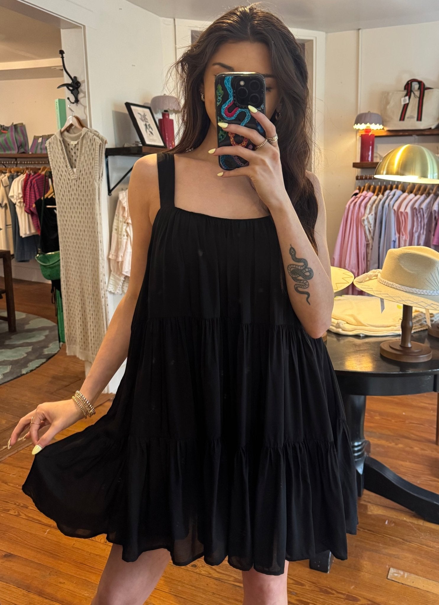 Black Tiered Spaghetti Strap Dress - Box Turtle