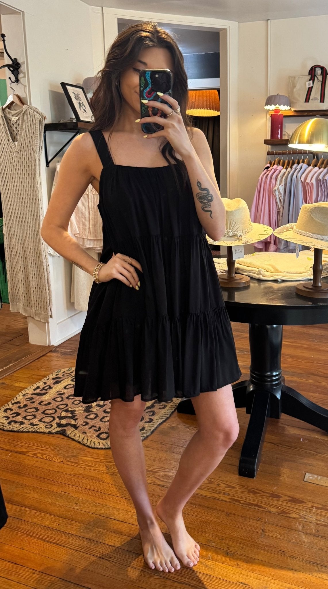 Black Tiered Spaghetti Strap Dress - Box Turtle