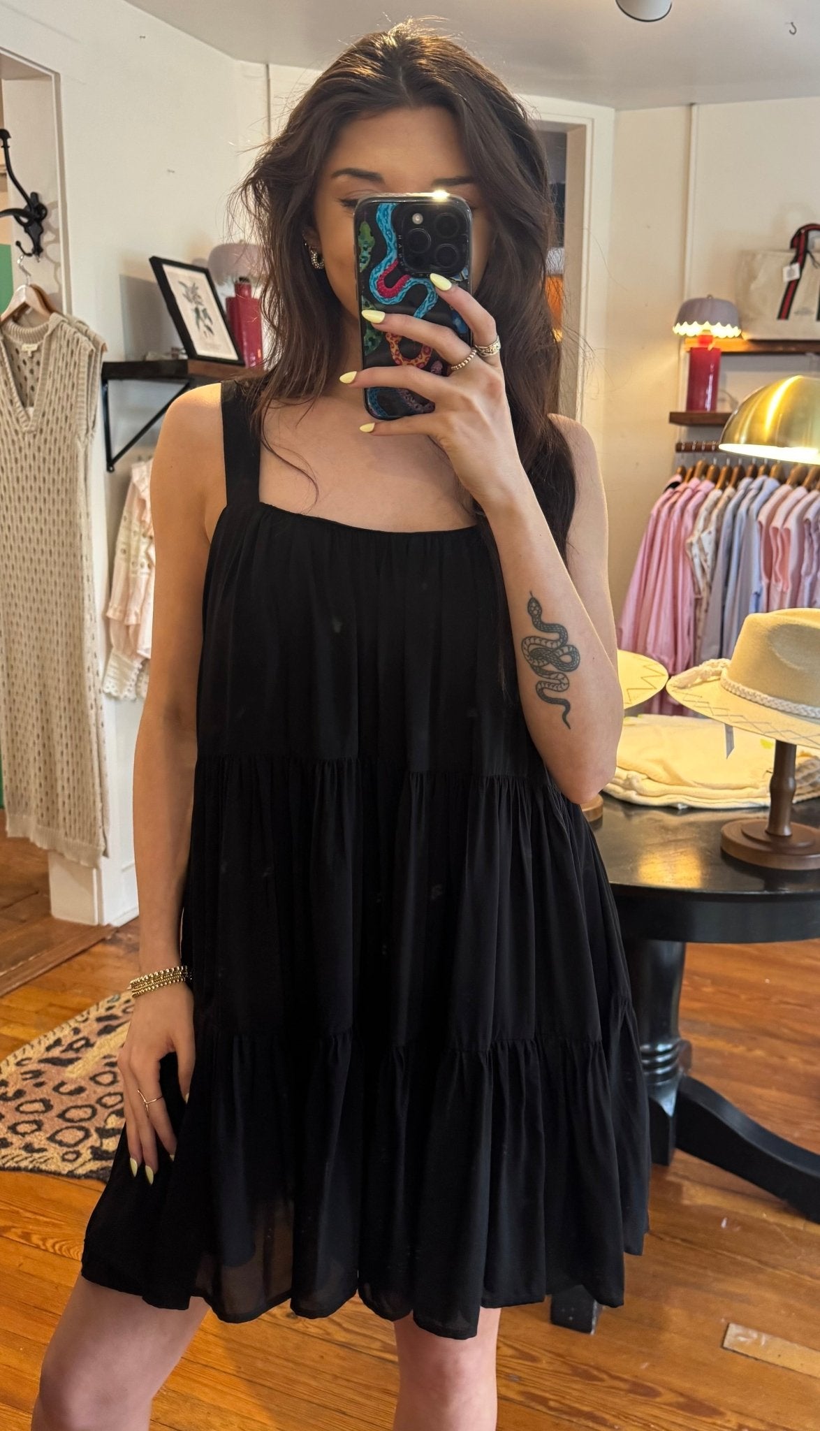 Black Tiered Spaghetti Strap Dress - Box Turtle