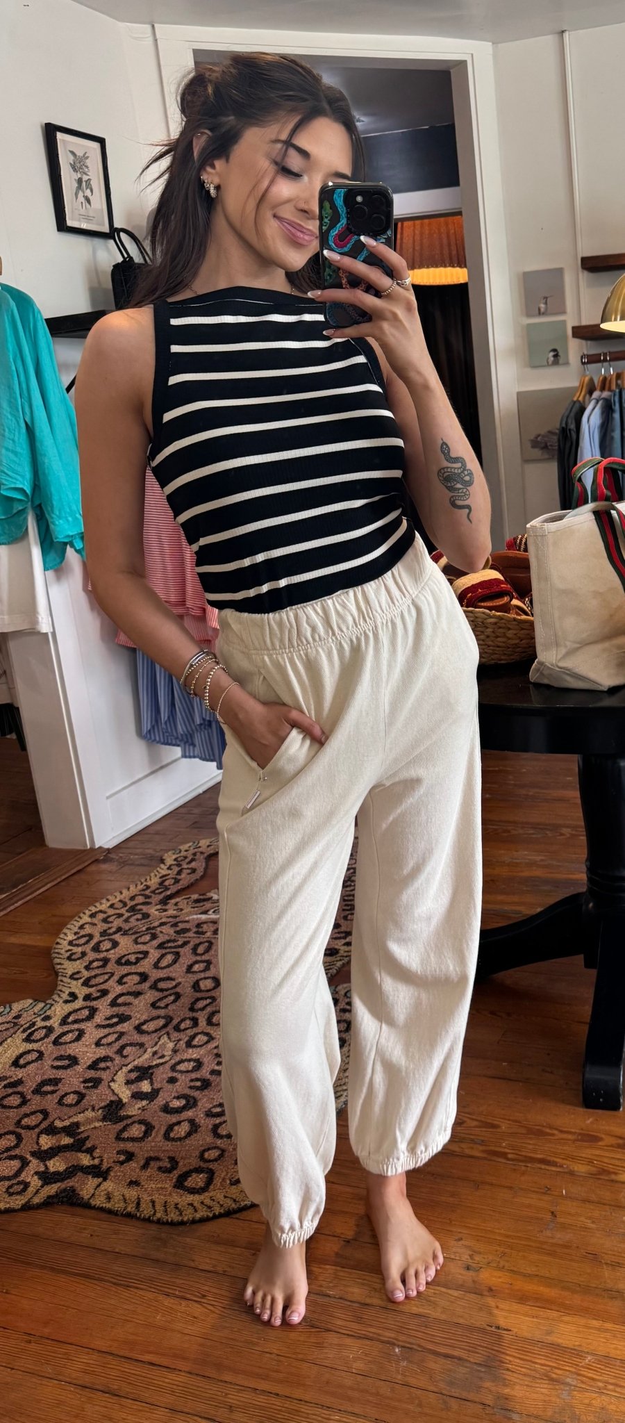Black with Cream Stripes Moira Tank - Box Turtle