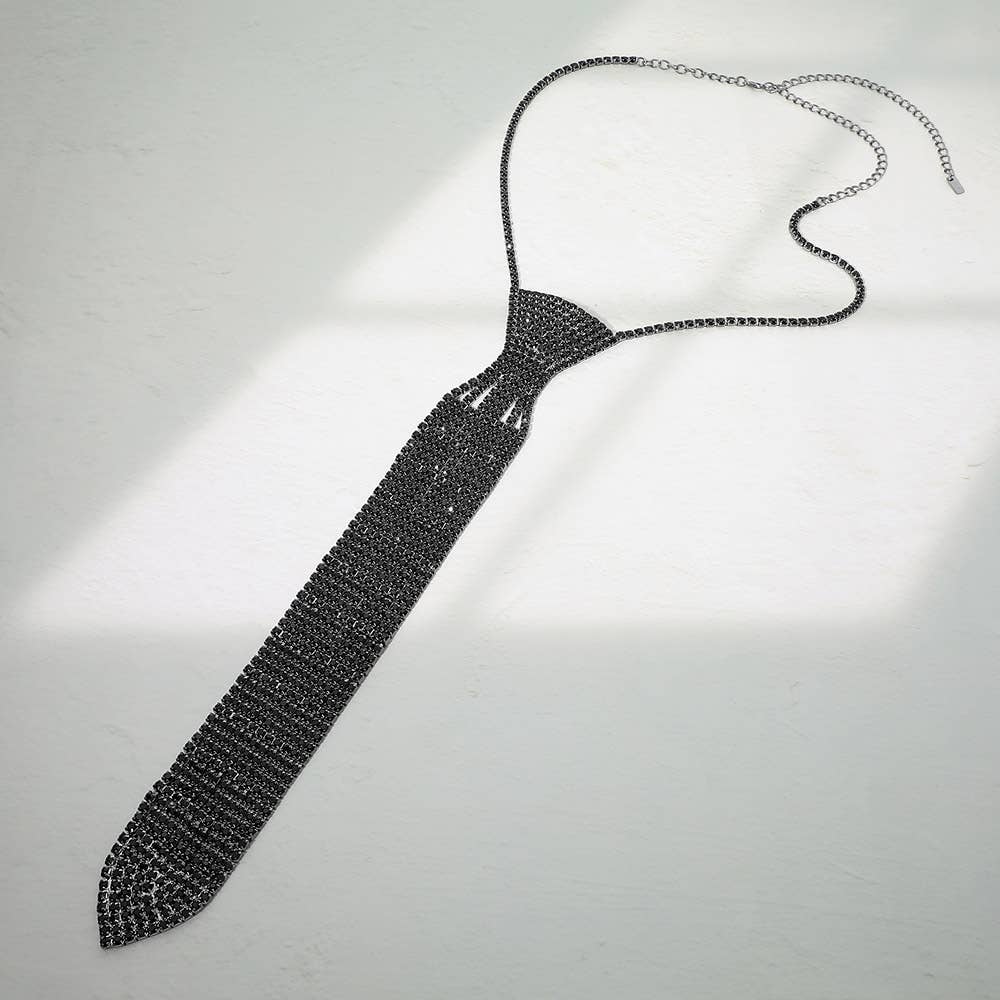 Bling Rhinestone Studded Necktie Necklace - Box Turtle