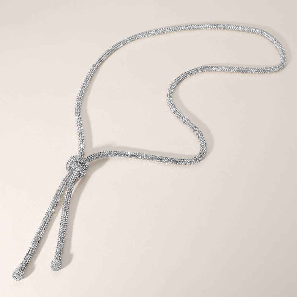 Bling Studded Knot Pointed Long Necklace - Box Turtle