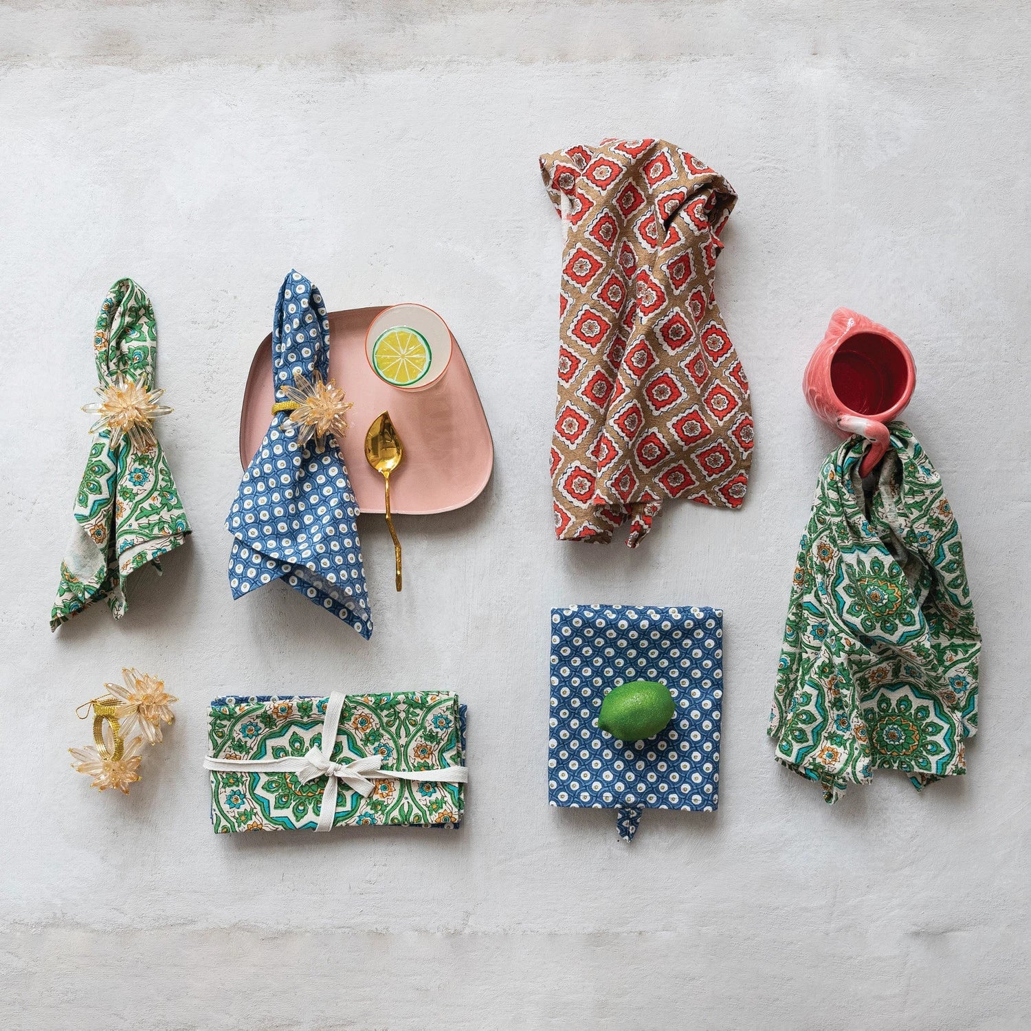 Block Print Cotton Slub Tea Towel - Box Turtle