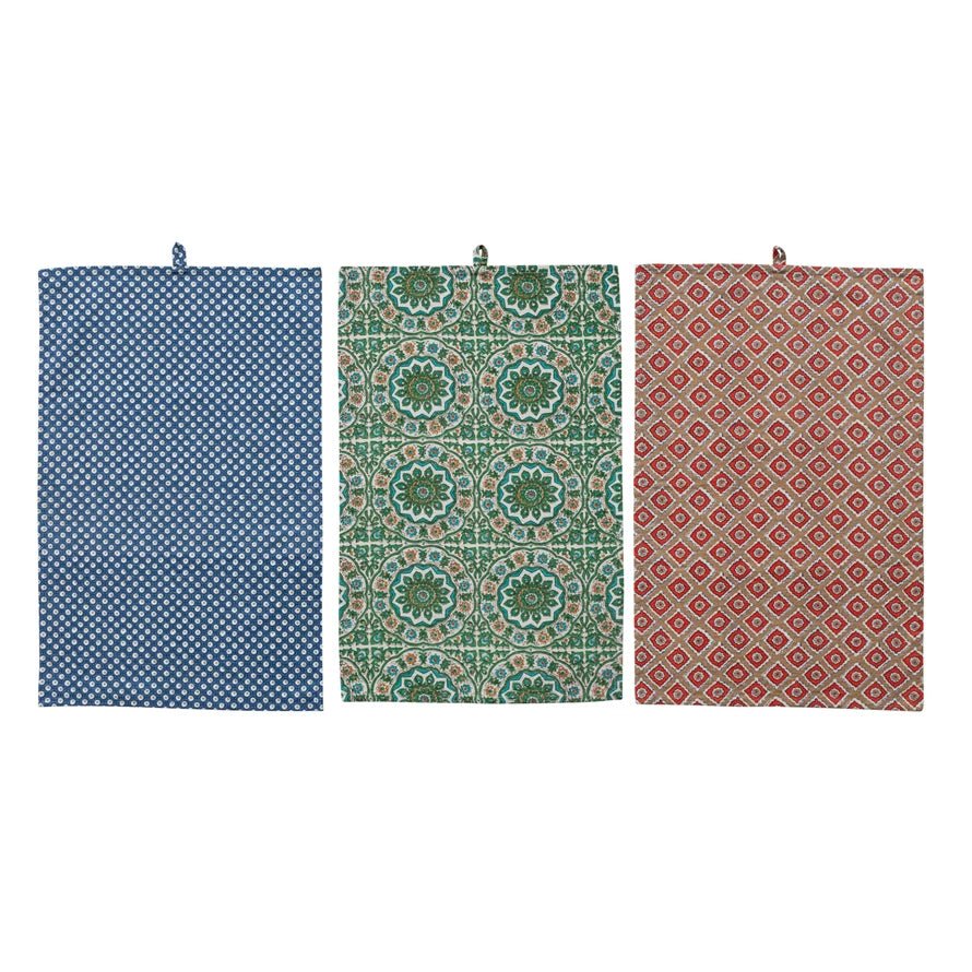 Block Print Cotton Slub Tea Towel - Box Turtle