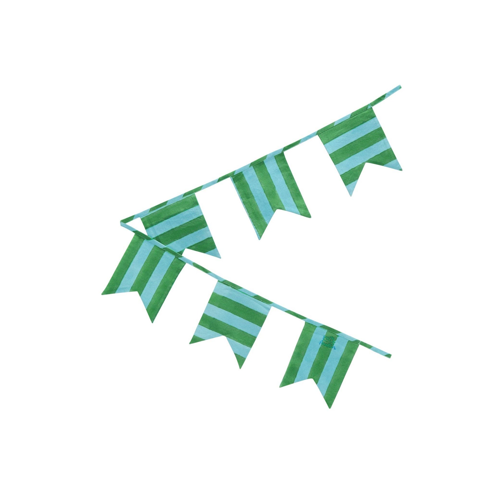 Block Printed Cloth Bunting in Blue Green Cabana Stripe - Box Turtle