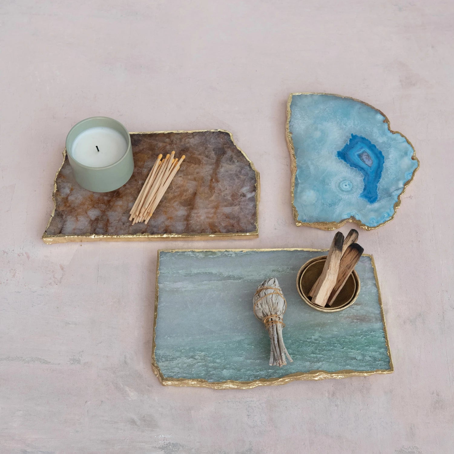 Blue Agate Slab with Gold Electroplated Edge - Box Turtle