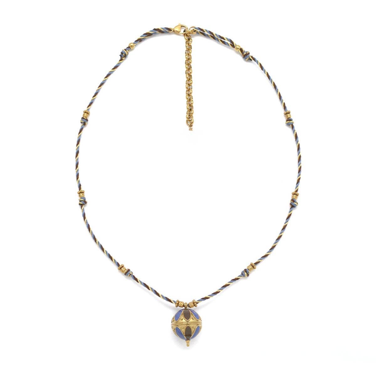 Blue Cord Ball Pendant Necklace - Box Turtle