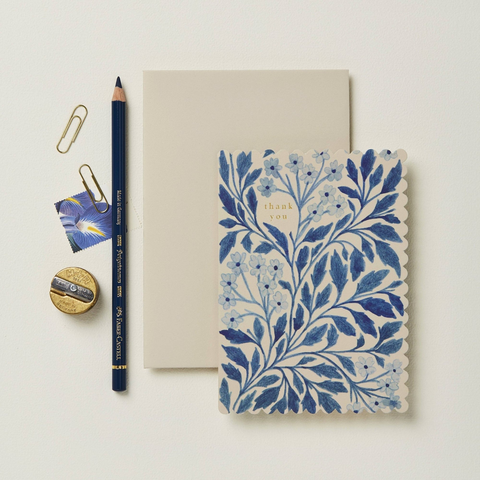 Blue Flora Thank You Card - Box Turtle