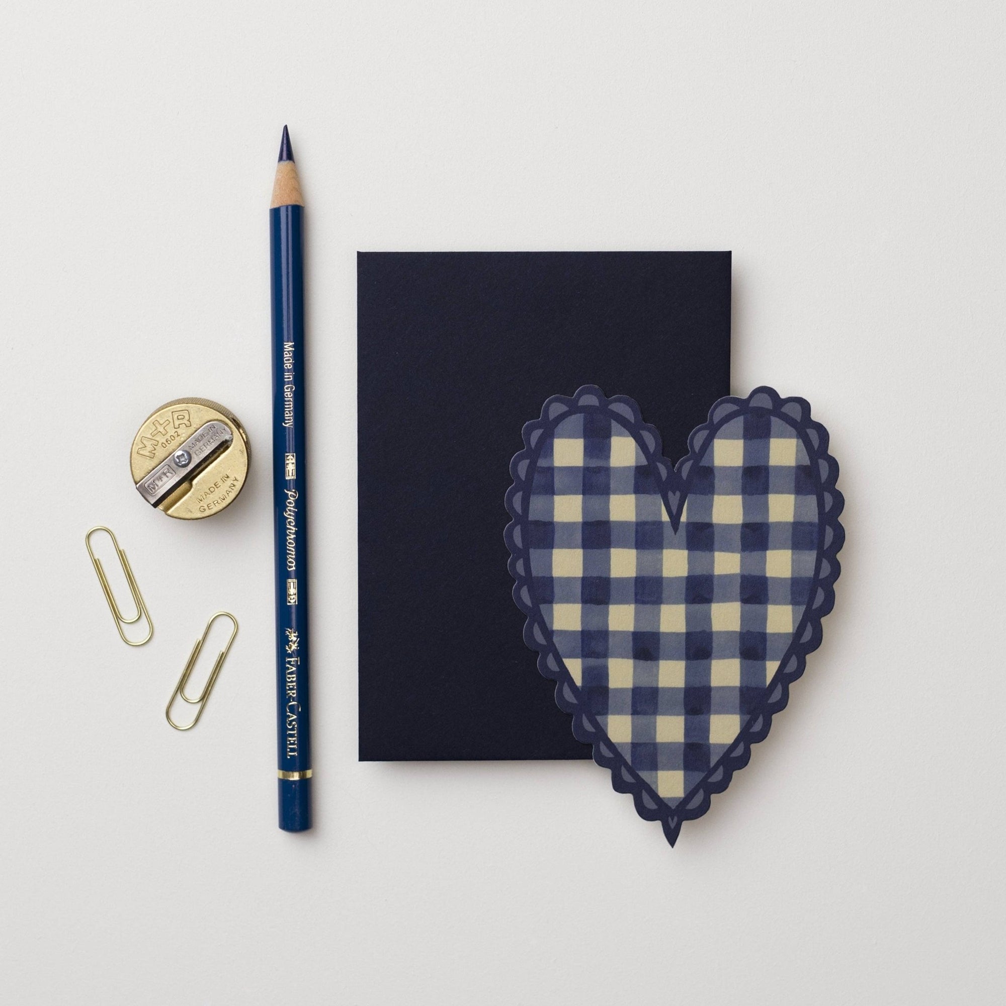 Blue Gingham Heart Mini Card - Box Turtle
