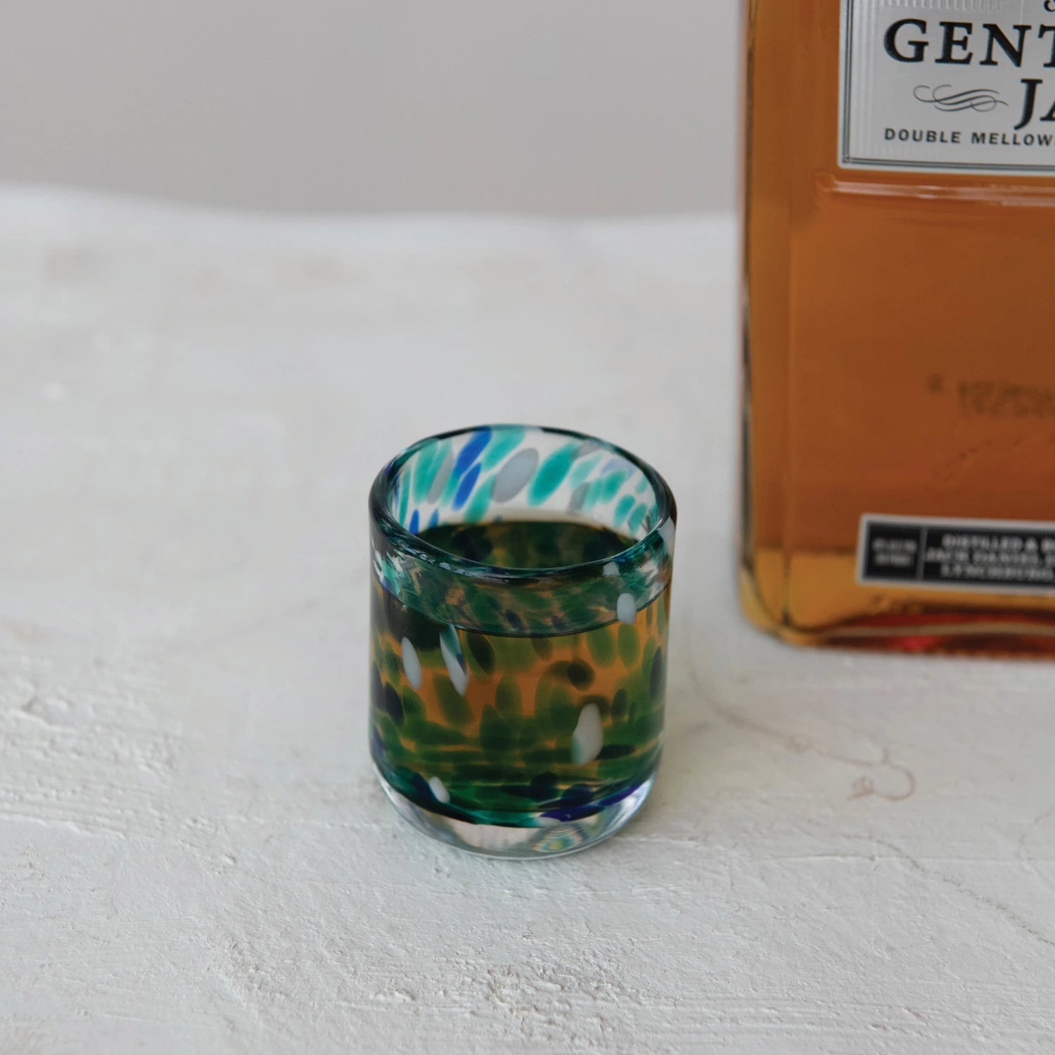 Blue Hand - Blown Confetti Shot Glass - Box Turtle